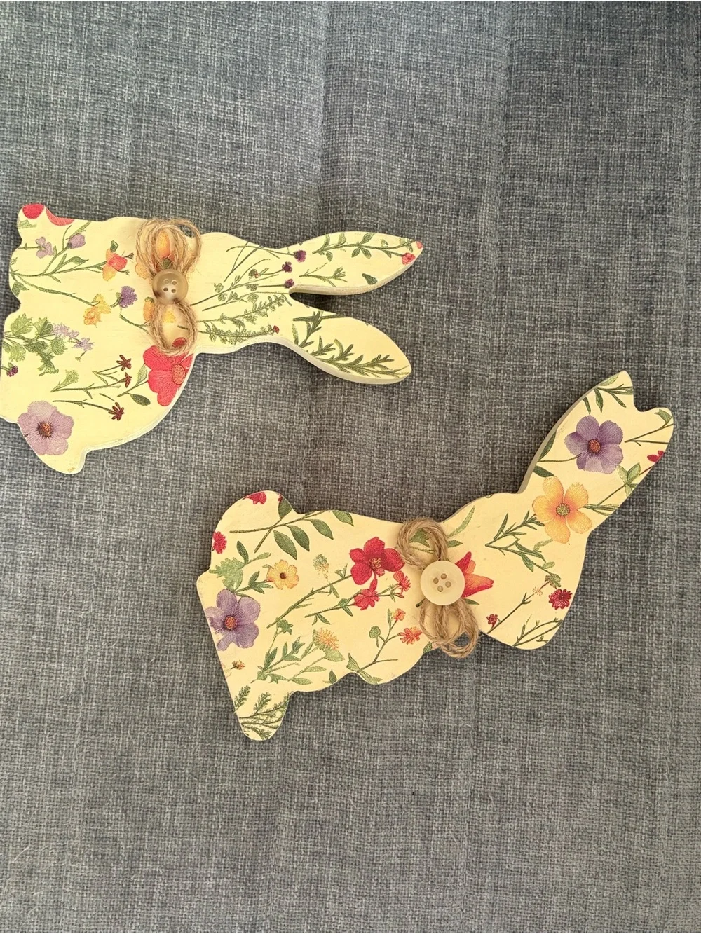 Floral Wooden Bunny Wall Accent Pair - Cream Floral